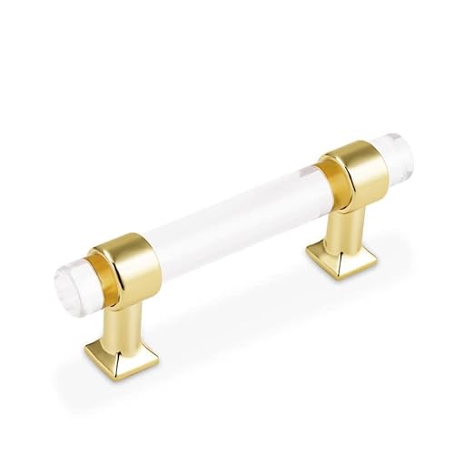 Orger Inch Hole Centers Kitchen Cabinet Pull, Clear Acrylic Drawer Pulls with Zinc Alloy Base Finished, Gold Cabinet Handles, Pack