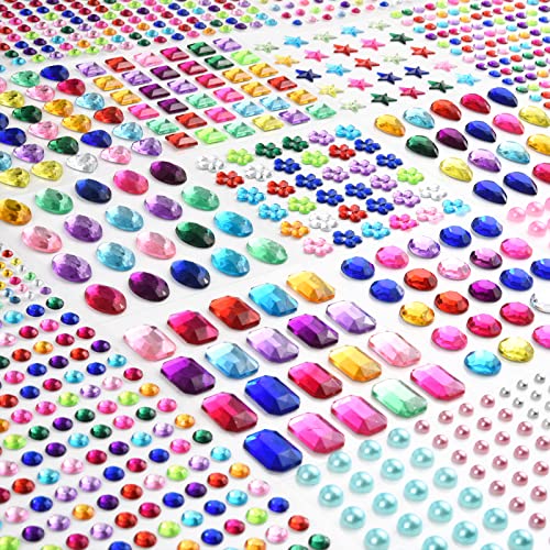 QUEENTI pcs Gems Stickers, Self Adhesive Gems for Crafts Bling Rhinestones for Crafts, Assorted Shapes Jewels Rhinestones Stickers, Muticolor