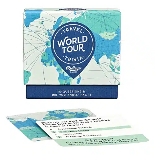 Ridley's World Tour Travel Trivia Card Game  Trivia Game for Adults and Kids  + Players  Includes Questions and Bonus Facts  Fun Quiz Cards, Makes a Great Gift, ea