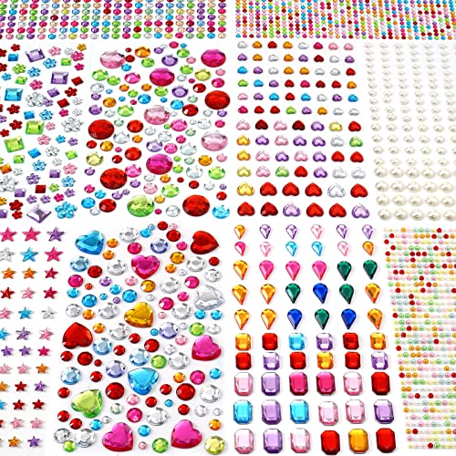 pcs Gem Stickers Jewels for Crafts   Self Adhesive Rhinestone Jewel Stickers, Stick on Gems Rhinestones for Crafts, Acrylic Bling Heart Stickers, Craft Supplies for Kids