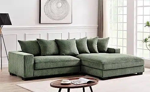 Container Furniture Direct Luxe Oversized Two Piece Sectional Couches for Living Room, Inch L Shaped Sofa with Chaise, Upholstered with Corduroy Fabric, D x  x H, Dark Green