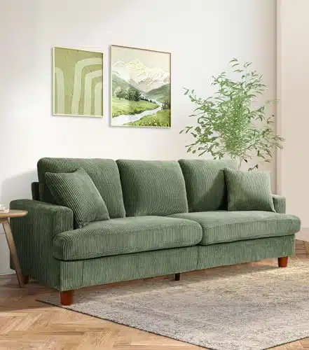 Kidirect in Green Sofa, Couches for Living Room in Extra Deep Seats, Comfy Corduroy Sofas for Living Room No Tool Assembly, Modern Oversized Love Seat with Pillows, Sofa Couch