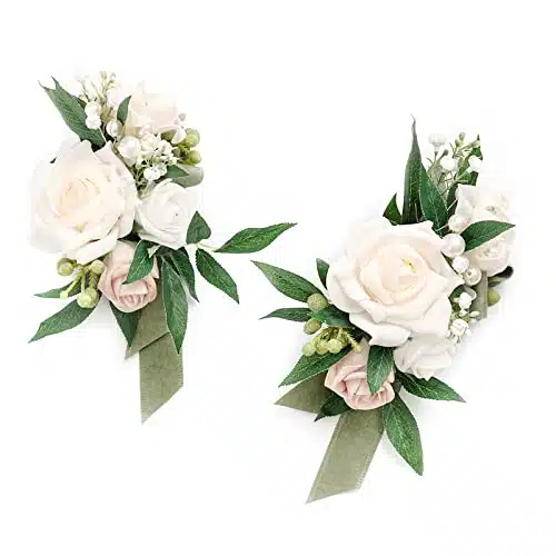 Ling's Moment White & Green Floral Shoulder Corsages, Set of , Corsage for Wedding Ceremony Anniversary, Formal Dinner Party