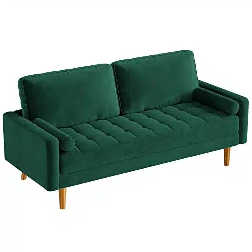 Vesgantti inch Green Velvet Sofa Couch, Mid Century Modern Couches for Living Room, Seater Green Couches with Pillows, Upholstered Velvet Sofa for Bedroom, Home Office, Apartm